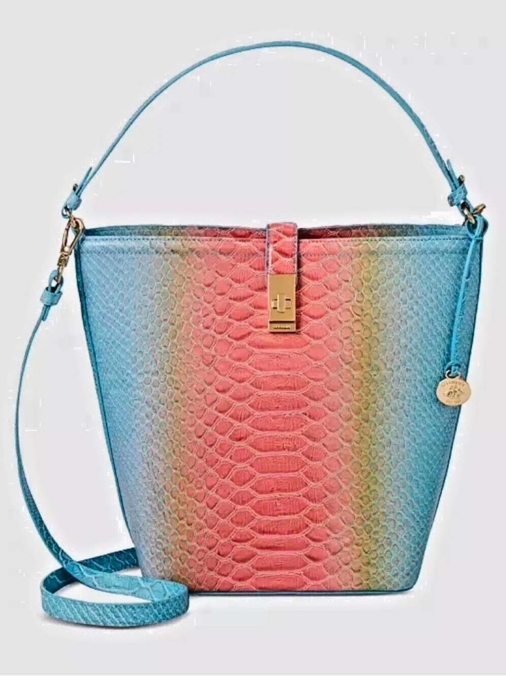 Brahmin NWT Shira Bucket Bag in Daylily Volute-Genuine Leather-Oversized Exotic